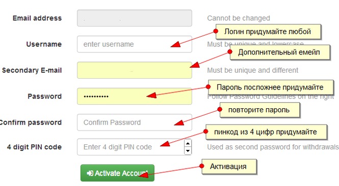 Образец емейла для регистрации